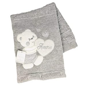 NAZARENO GABRIELLI Copertina neonato culla/carrozzina in filo ricamo orsacchiotto