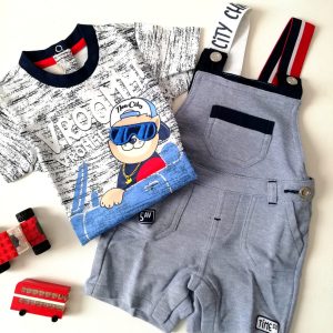 Completo CHICCO estivo per neonato con t-shirt e salopette