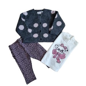 Completo 3 pezzi invernali CHICCO per neonata con cardigan lupetto e legging