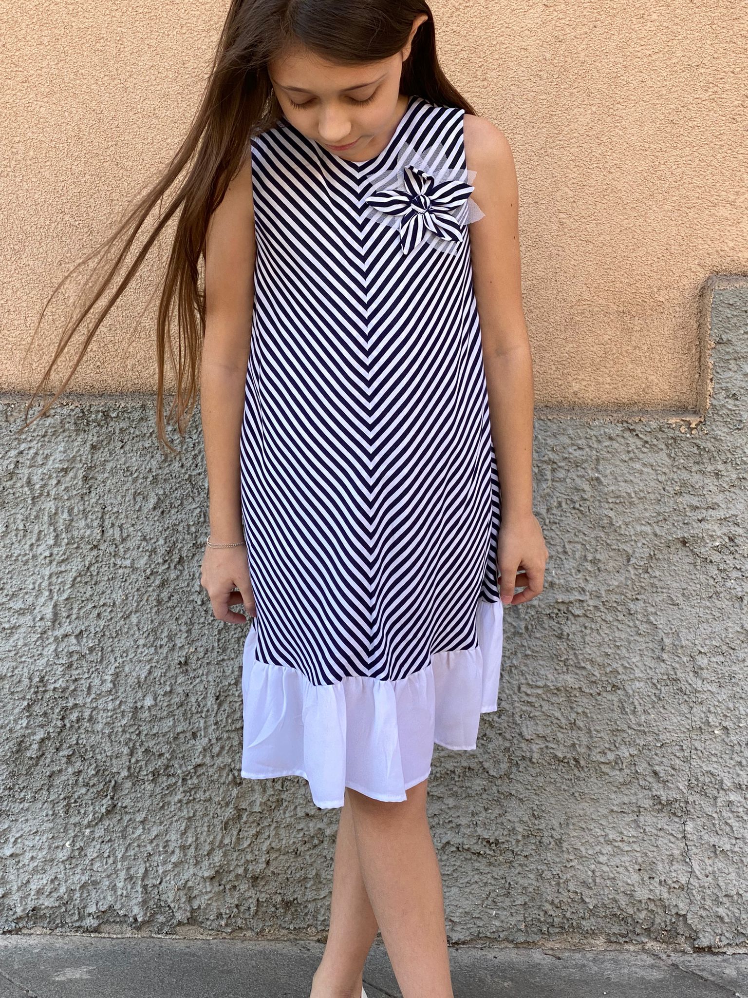 Abito in chiffon CHICCO per bambina fantasia a righe bianche e blu - immagine 4