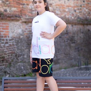 Pantaloncino bermuda DIADORA stile basket color nero con scritta DIADORA multicolor