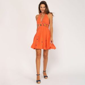 Abito donna PEACE AND LOVE, modello color arancione, 100% cotone