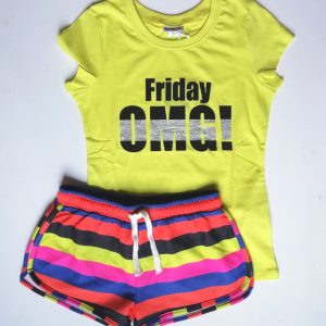 Completo estivo MEK color giallo fluo con pantaloncino multicolor