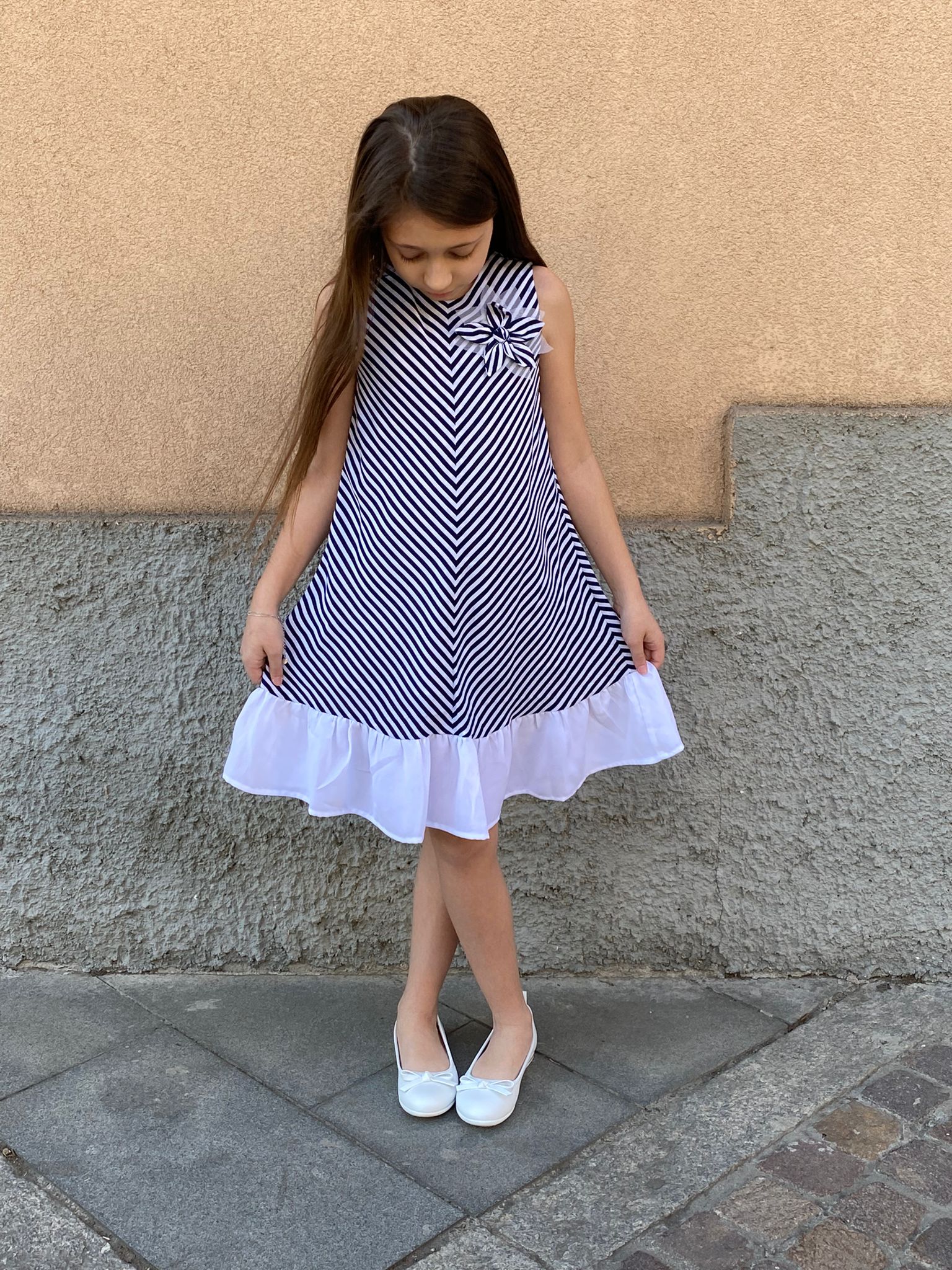 Abito in chiffon CHICCO per bambina fantasia a righe bianche e blu - immagine 2