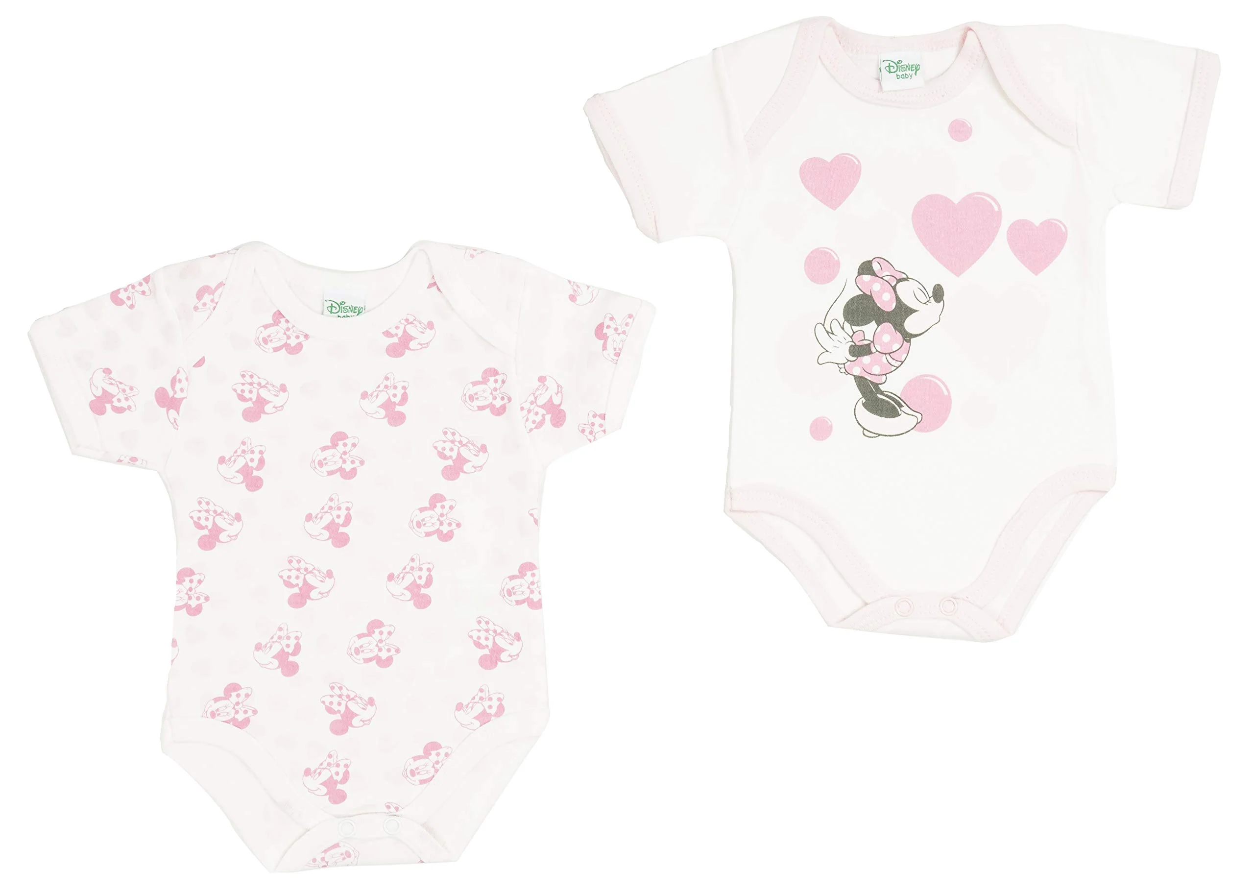 DISNEY Americano Neonato/a Mezza Manica in Cotone Caldo Minnie e Mickey Confezione 2 Pz