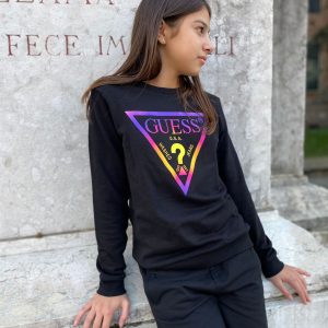 Tuta GUESS  invernale per ragazza con felpa girocollo nera e pantalone con logo