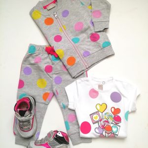 Completo 3 pezzi CHICCO per neonata tema pois colorati