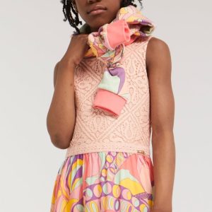 Abito GUESS in chiffon per ragazza con corpino in pizzo color salmone