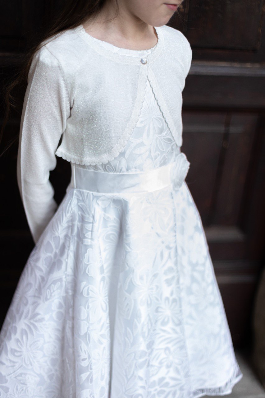 Abito cerimonia HAPPY GIRL per ragazza in chiffon color avorio design a fiori - immagine 4