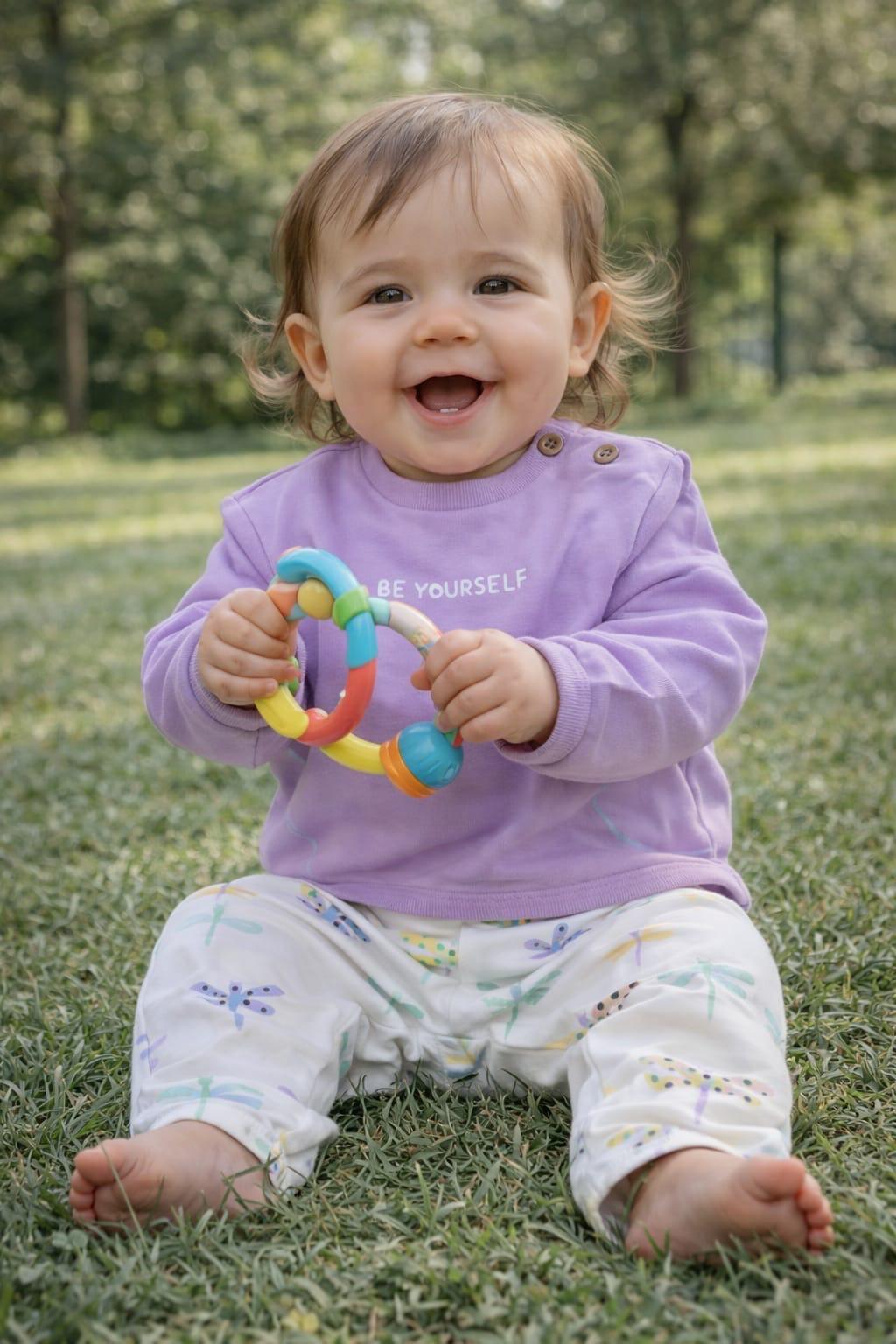 Completo 2 pezzi CHICCO primaverile con felpa lilla e pantaloncino panna con libellule colorate - immagine 2