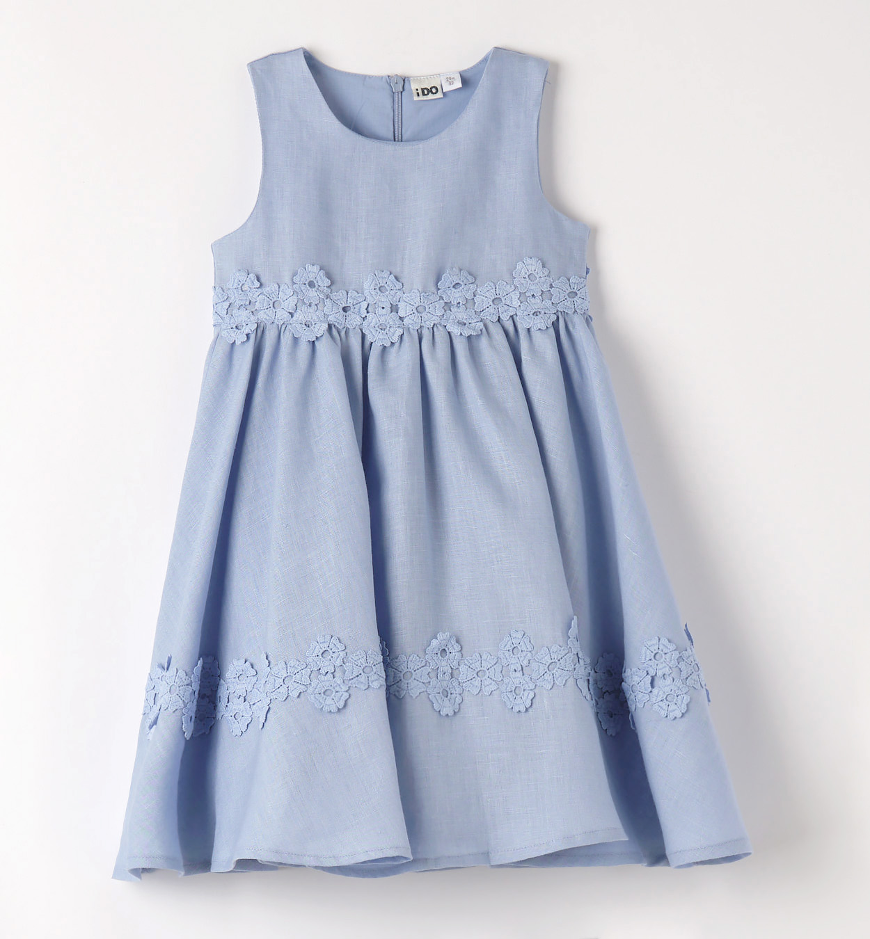 Abito vestito cerimonia IDO in lino color indaco con fiorellini applicati