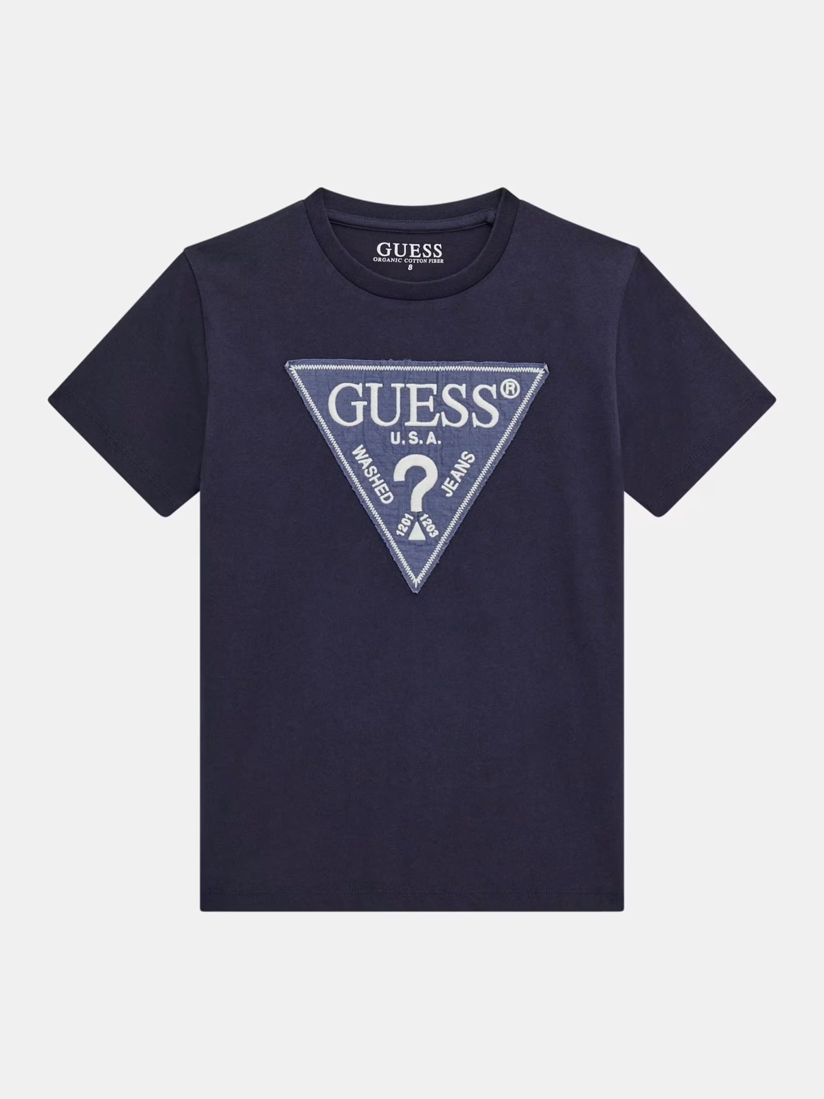 T-shirt GUESS per ragazzo color blu con inserto logo GUESS in jeans - immagine 3