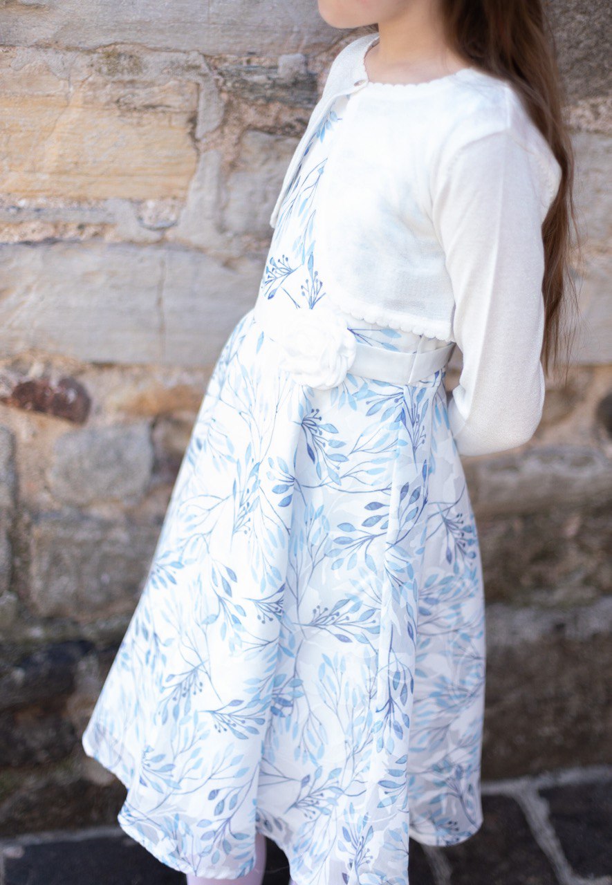 Abito cerimonia HAPPY GIRL per ragazza in chiffon color bianco in fantasia azzurra fiori - immagine 6