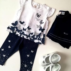 Completo CHICCO primaverile per neonata modello bianco e blu con farfalle