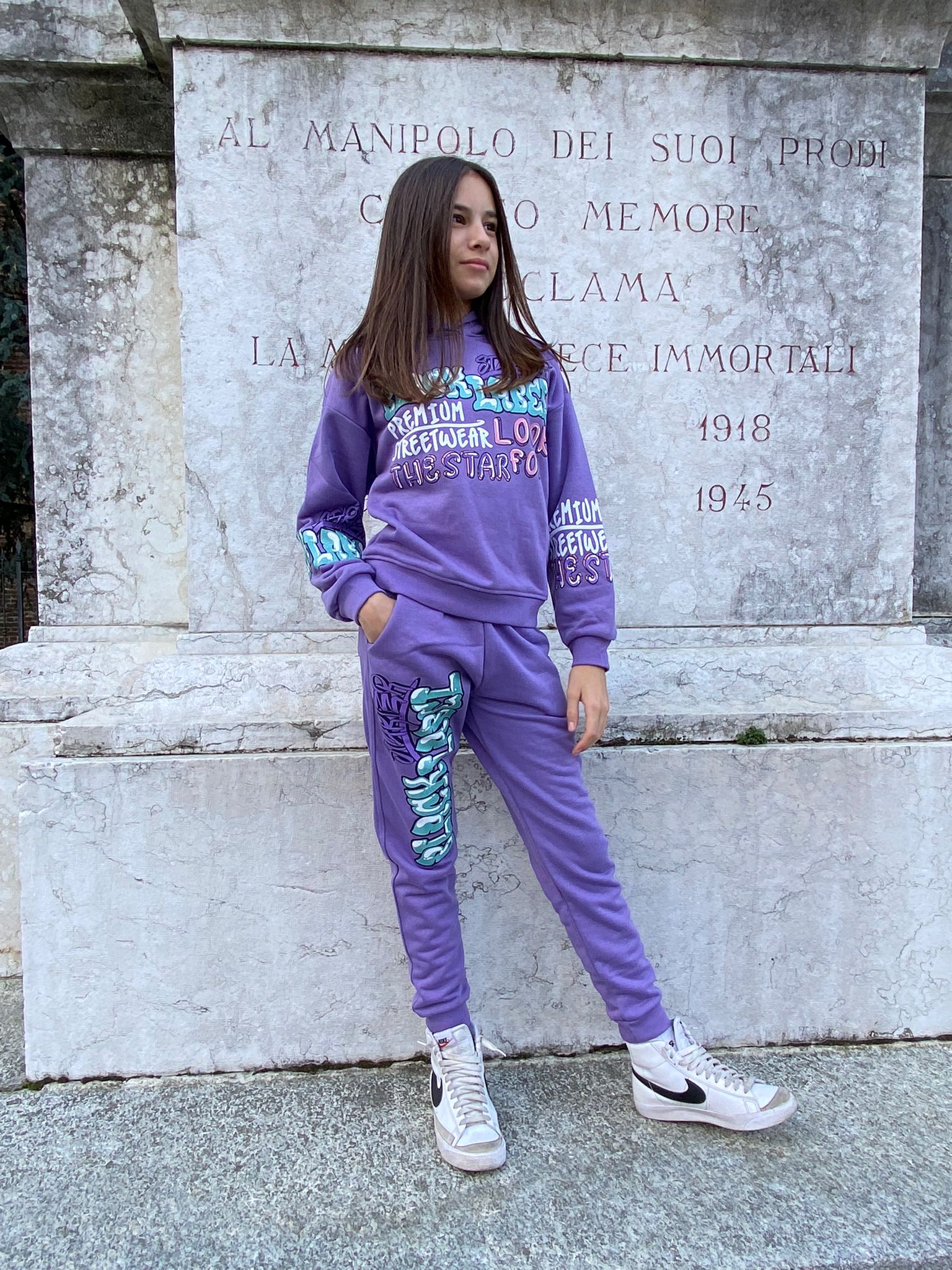 Tuta STARTER invernale per ragazza con felpa girocollo lilla e cappuccio + pantalone lilla - immagine 2