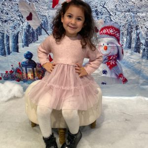 Abitino  MAYORAL, color rosa antico con manica lunga in tricot e gonna in tulle