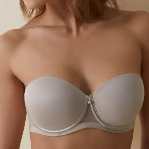 Reggiseno a fascia con ferretto e coppe preformate con spalline inseribili e trasparenze