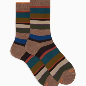 Calze corte donna cotone beige righe multicolor Gallo