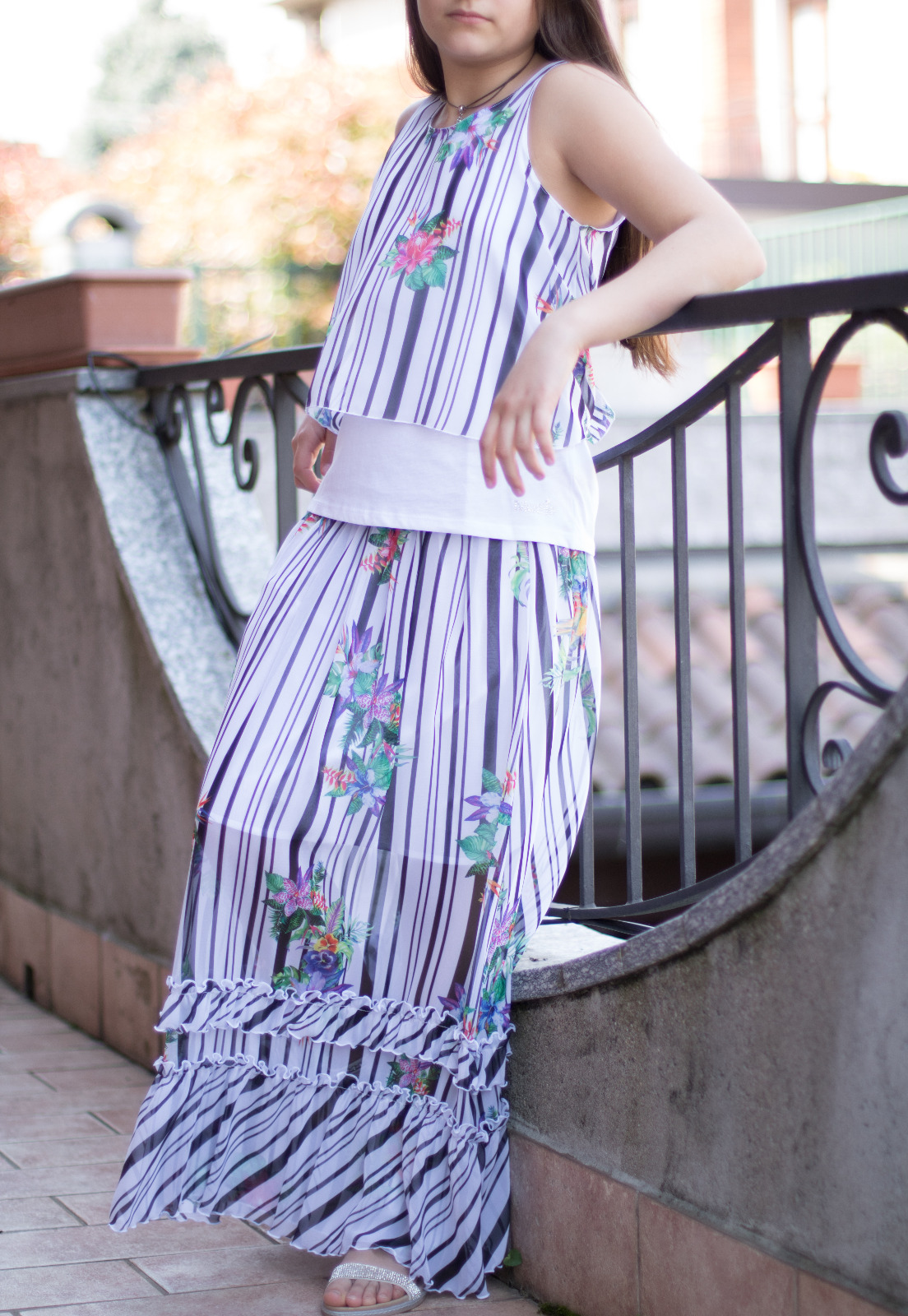 Completo Maelie by Rubacuori, leggero tessuto voile, gonna lunga con top - immagine 6