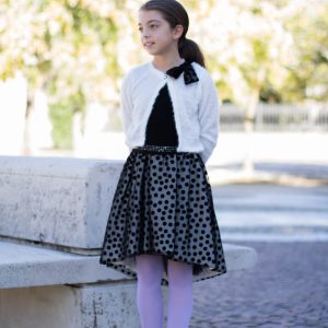 Abito Rubacuori per ragazza con gonna asimmetrica a pois neri