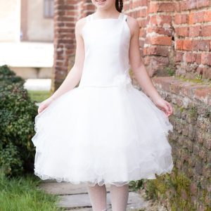 Abito cerimonia Bella Brilli, color avorio con tripla blaza in voile, corpino con strass in vita e sulle spalle