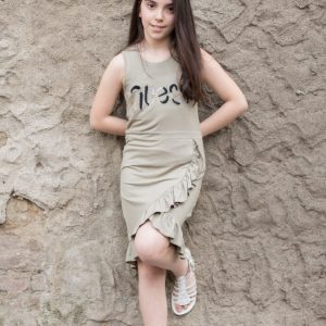 Abito prendisole GUESS color verde militare con scritta e strass