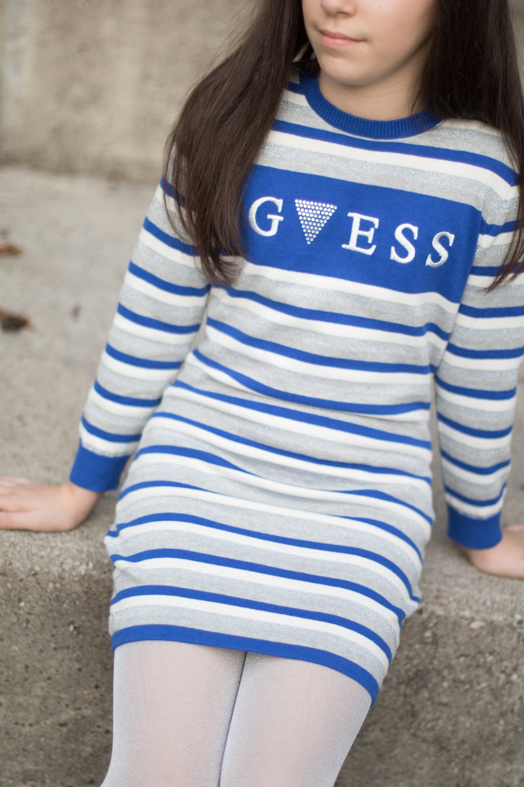 Abito GUESS a righe, logo frontale e inserti in lurex argento - immagine 4