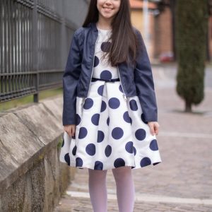 Abito cerimonia IDO in raso color bianco a pois blu