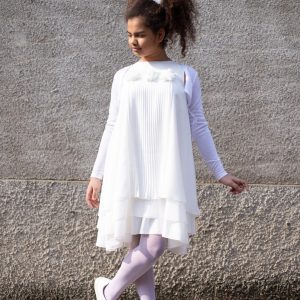 Abito IDO per cerimonia e comunione, color avorio con tre fiorellini sul davanti