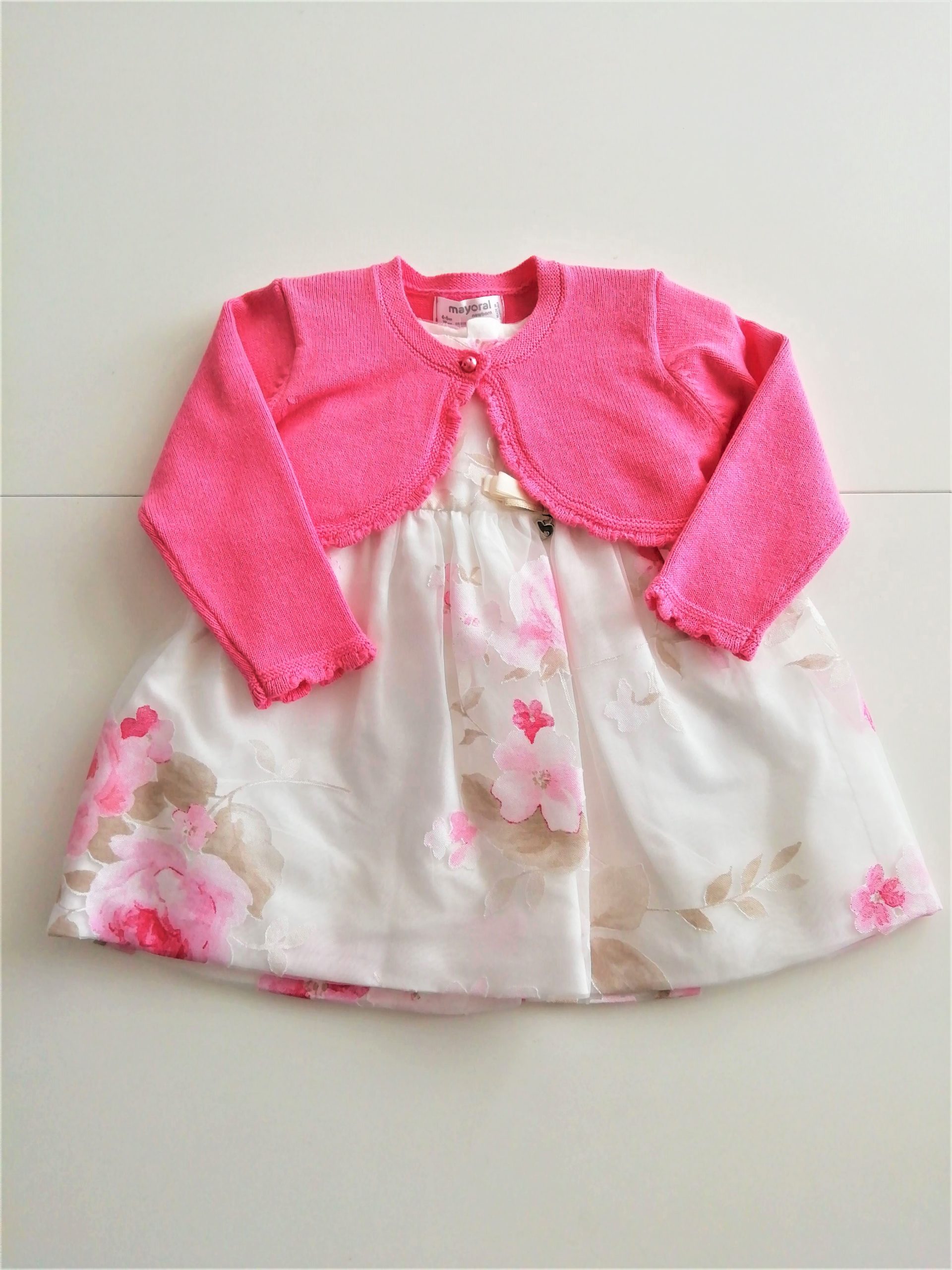 Abito Mayoral cerimonia, color avorio con fantasia floreale rosa - immagine 3