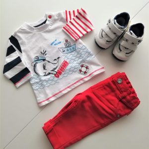 Completo CHICCO per neonato, pantalone + t-shirt in cotone, fantasia balenottera