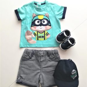 Completo CHICCO per neonato, pantalone + t-shirt in cotone, fantasia procione