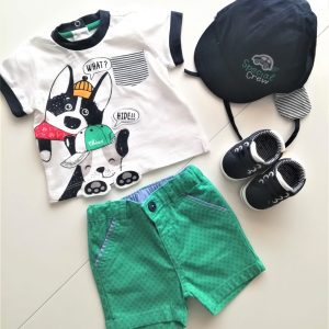 Completo CHICCO per neonato, pantalone + t-shirt in cotone, fantasia cagnolini