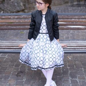 Abito MELBY per cerimonia e comunione, color bianco con dettagli neri e oro