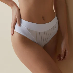 Mutanda leggermente contenitiva a vita alta con elegante motivo floreale a righe