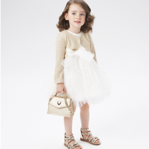 Abito cerimonia IDO per bambina in tulle avorio con pois dorati