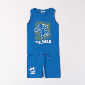 Completo IDO in cotone per bambino con canotta bluette con scimmietta e pantaloncino abbinato