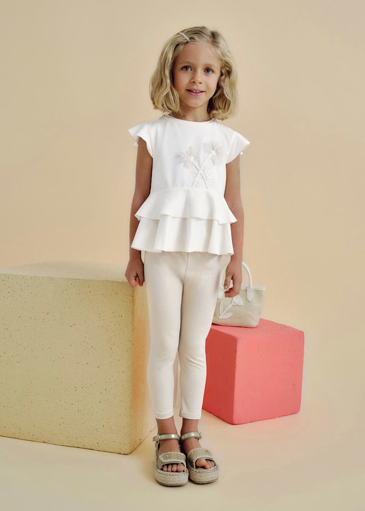 Completo MAYORAL per bambina con legging lungo dorato e t-shirt con volants e glitter - immagine 9