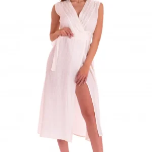 Abito Incrociato In Lino Ricamo Palma Pin-Up Stars