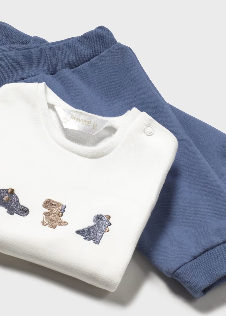 Completo 3 pezzi MAYORAL invernale con giacchina a righe tema draghetto, t-shirt e pantalone - immagine 3