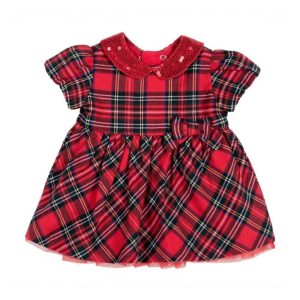 Abito vestito Natale CHICCO  neonata e bambina color rosso e scozzese in mezza manica