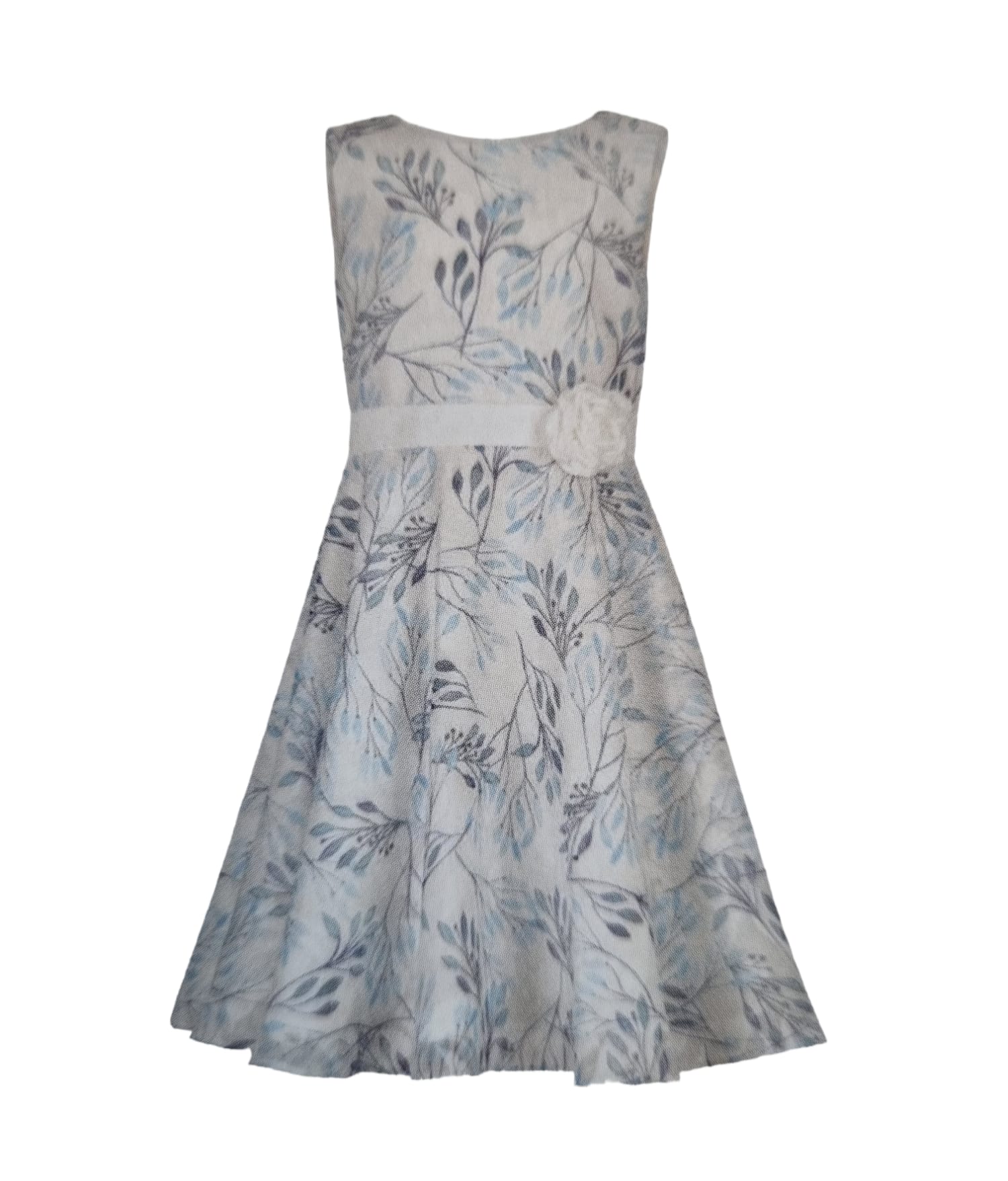 Abito cerimonia HAPPY GIRL per ragazza in chiffon color bianco in fantasia azzurra fiori - immagine 3