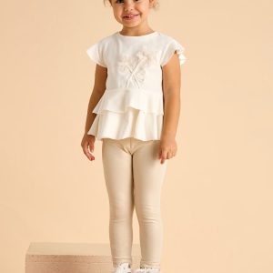 Completo MAYORAL  per bambina con legging lungo dorato e t-shirt con volants e glitter