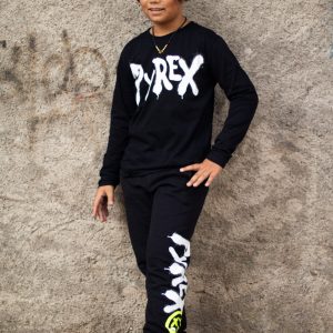 T-shirt PYREX  per ragazzo manica lunga, color nero con scritta PYREX bianca