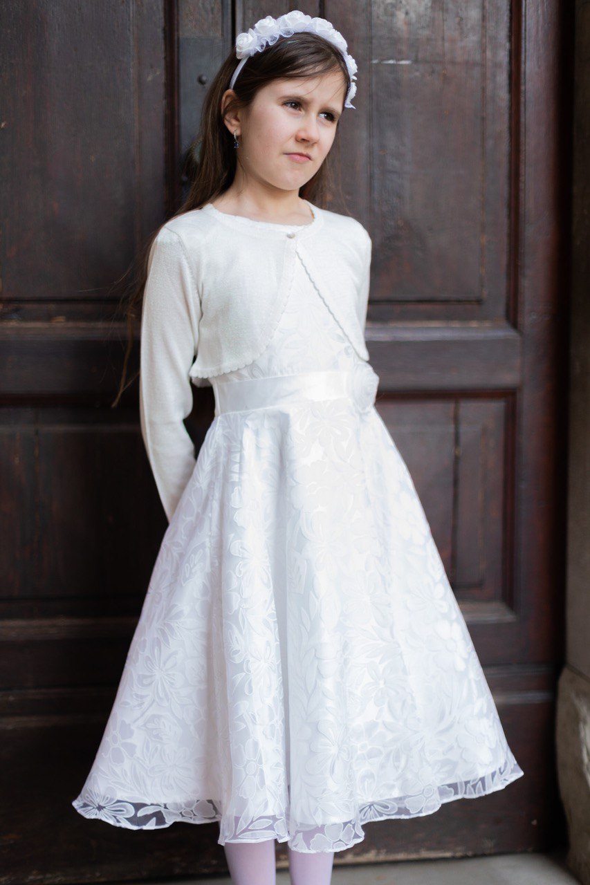 Abito cerimonia HAPPY GIRL per ragazza in chiffon color avorio design a fiori