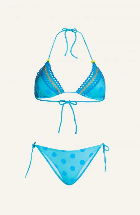 BIKINI TRIANGOLO IMBOTTITO SLIP BRASILIANA RICAMO PASSAMANERIA POIS POISSON D'AMOUR