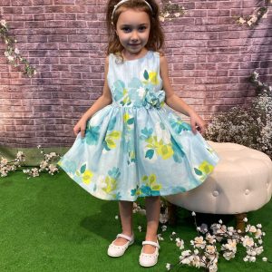 Abito MAYORAL cerimonia per bambina  color verde tiffany fantasia floreale