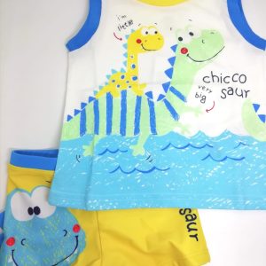Completo CHICCO per neonato, boxer mare + canotta in cotone, fantasia dinosauri