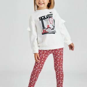 Completo MAYORAL 2 pezzi per bambina, color panna e rosso