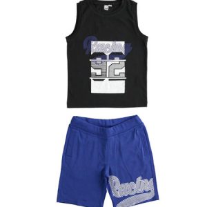 Comodo completo IDO, canotta + bermuda – variante nero-blu